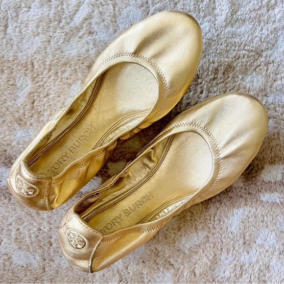 Tory Burch Eddie Ballet Flats In Metallic Gold Size 10 - Picture 14 of 14